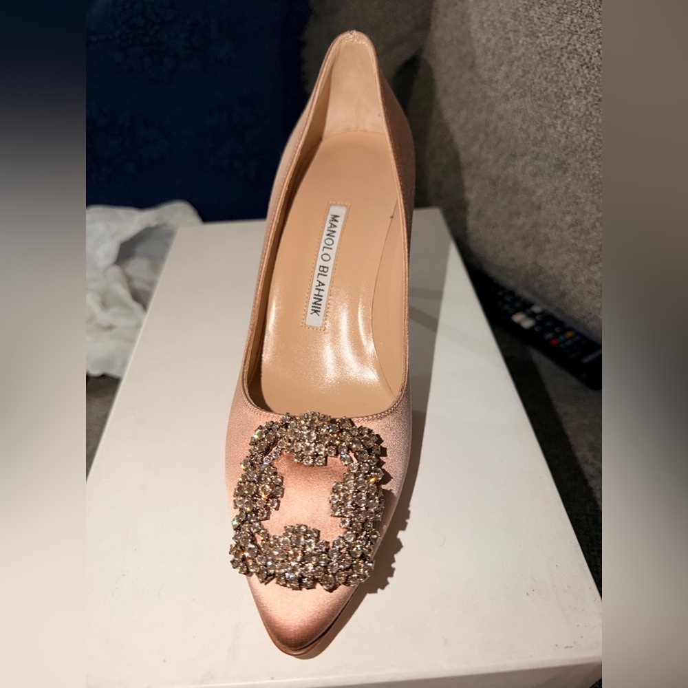 Manolo Blahnik Blush Satin Crystal Heels
